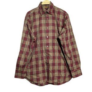 Robert Talbott Button Shirt Men Size M Plaid Check Casual Workwear Office Dress